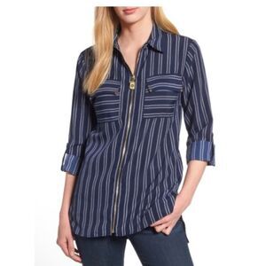 Michael Kors striped zipper front top sz small